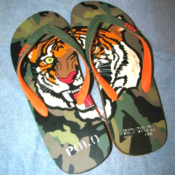 NWOT Men's Ralph Lauren Polo Whittlebury II Camo Tiger Flip-flops - Picture 5 of 6